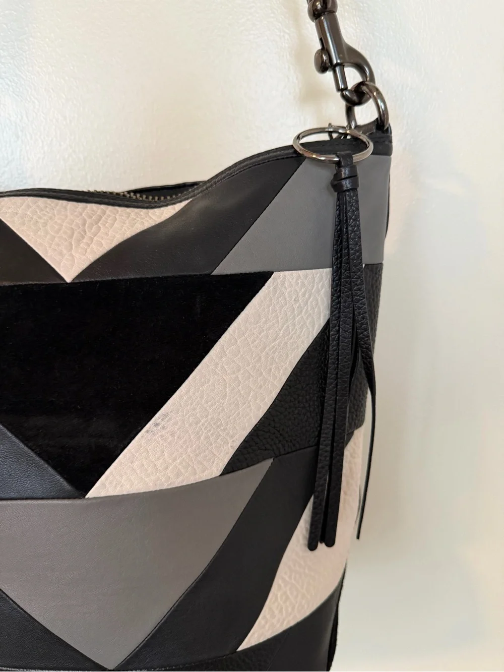 COACH PATCHWORK 1941 ARCHIVE DUFFLE No. 38782 BLACK & WHITE & GREY LEATHER RARE